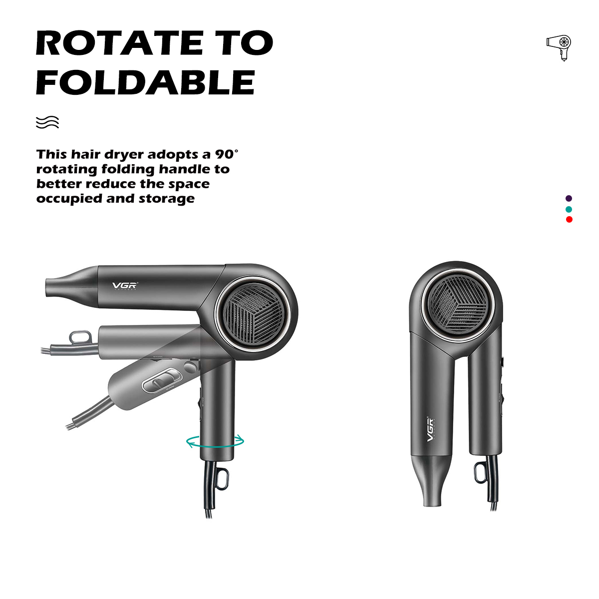 VGR420 New cross-border folding hair dryer, cold and hot constant temperature quick drying, high-power negative ion hair dryer wholesale Specification image