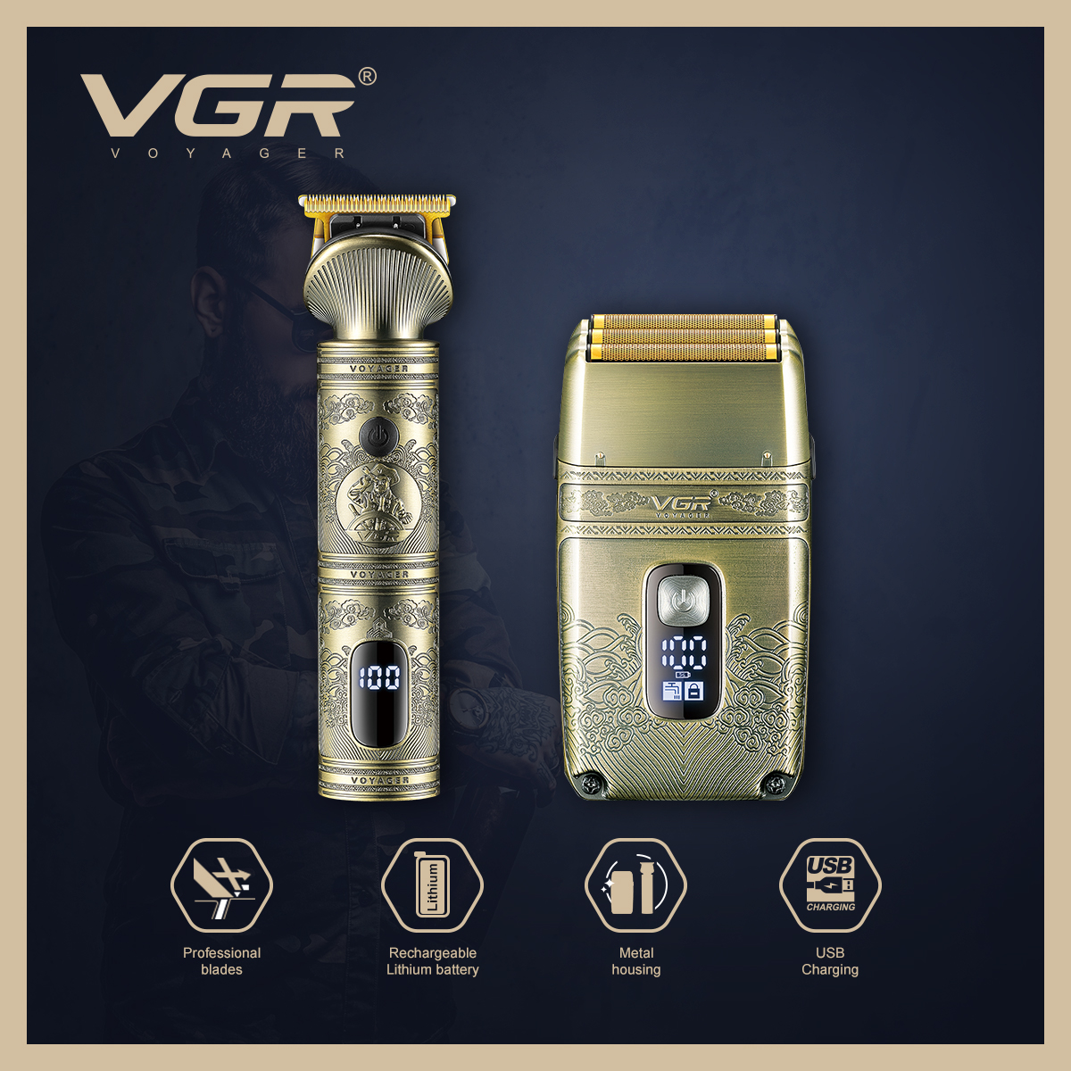VGR649 Large and Small hair clipper set, Electric hair clipper, men's oil-tipped engraved electric clipper, electric shaver Application Scenario