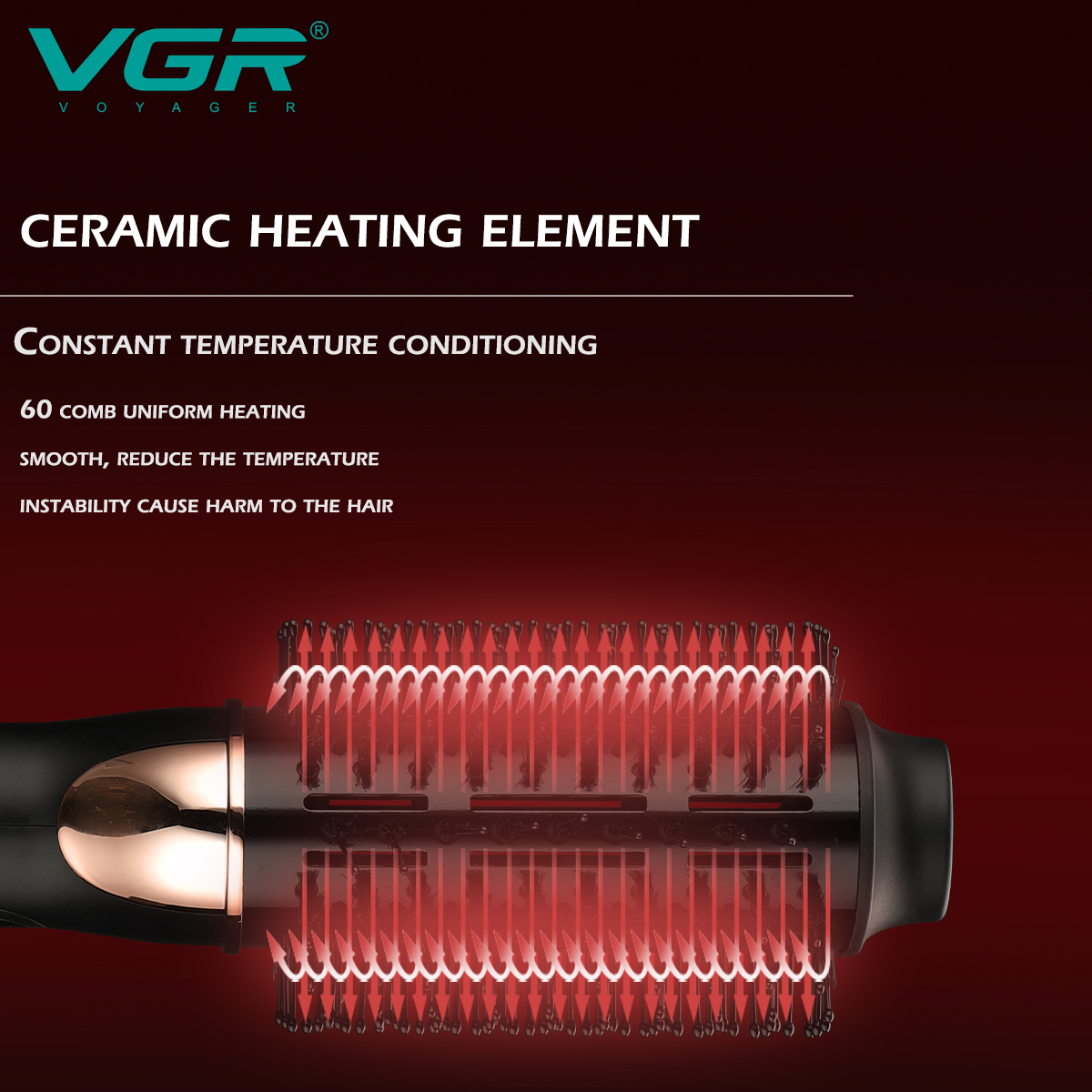 VGR492 Cross-border Hair Dryer Comb, Lazy person Hair Care Straightening Comb, Home negative ion curling iron, travel Straightening comb Specification image