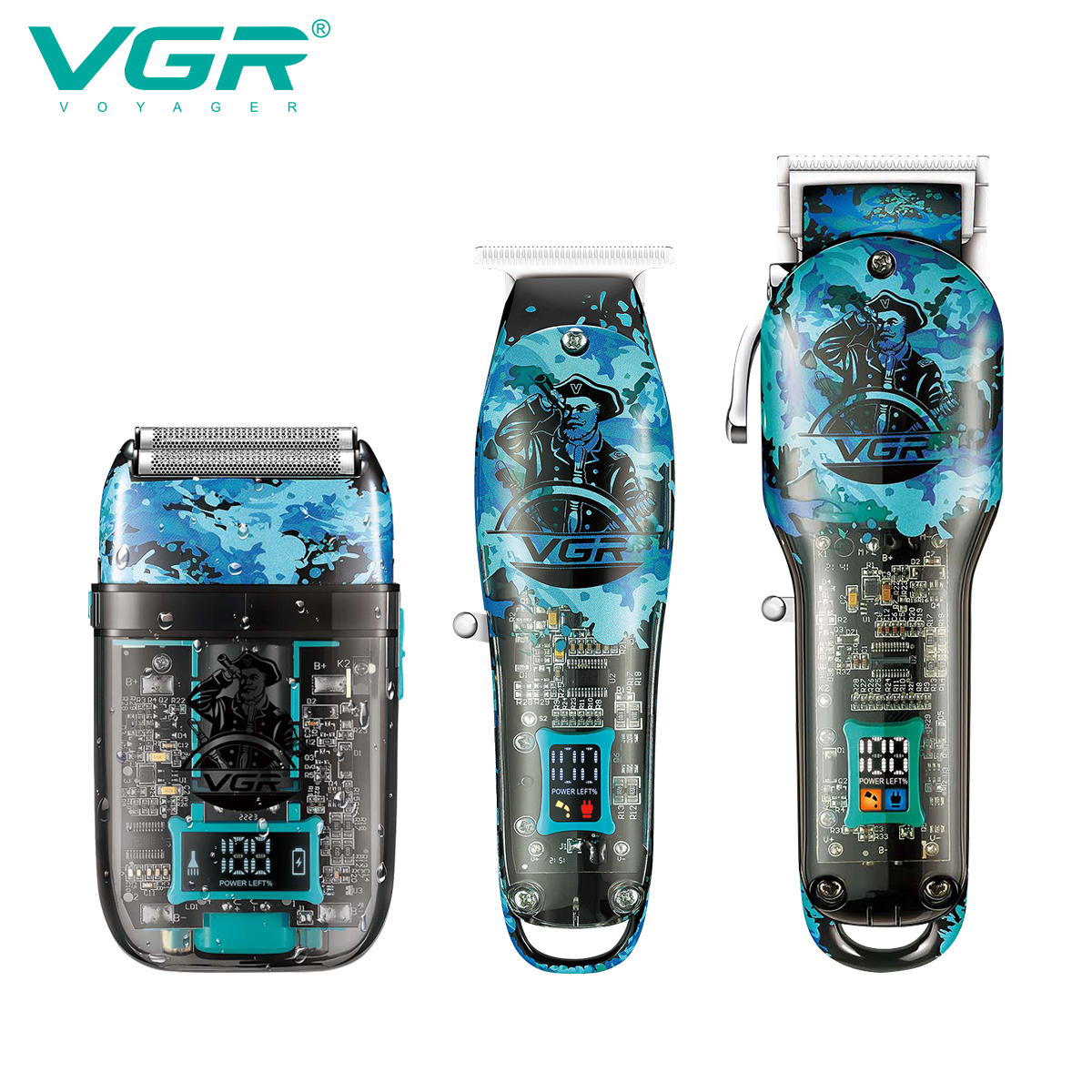 VGR645 transparent body hair clipper set, electric hair clipper for men with oil head engraving, electric clipper and shaver