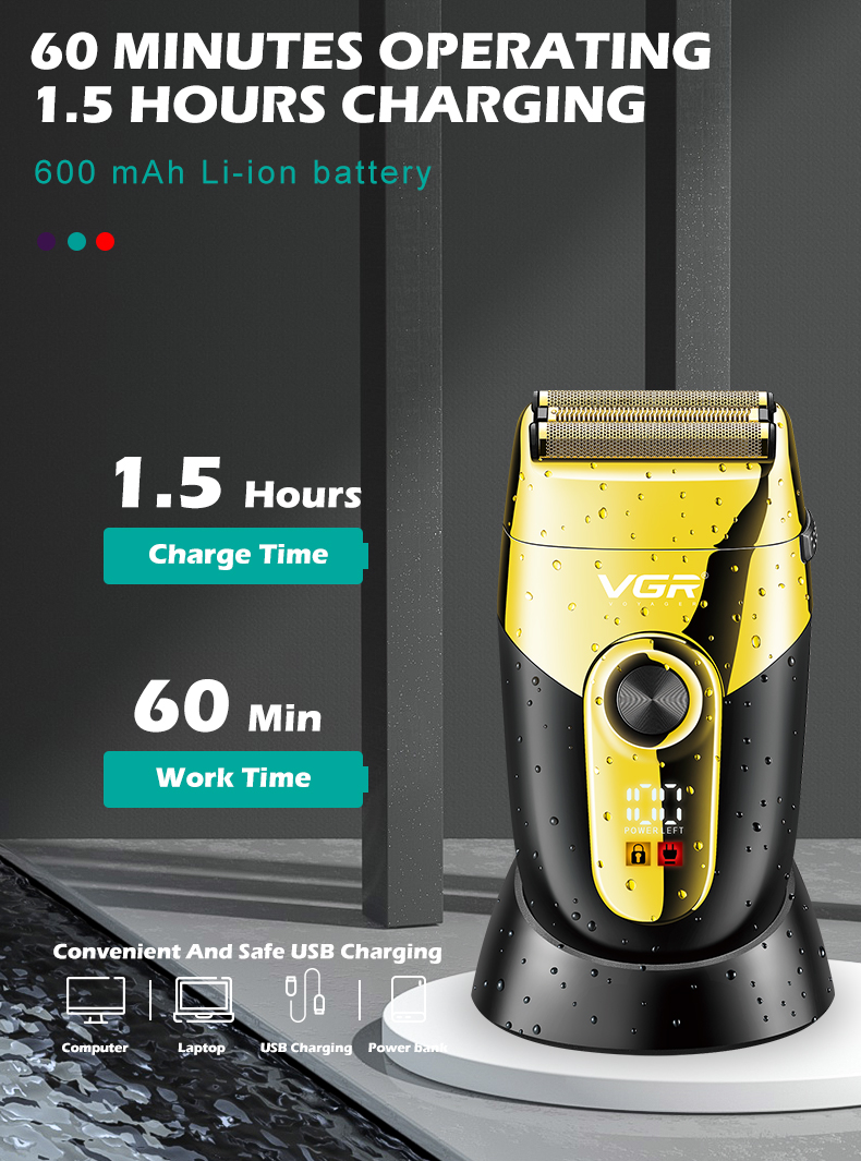 VGR383 Cross-border new LCD digital display retro razor IPX4 water-washable reciprocating razor Whitening device pic 5