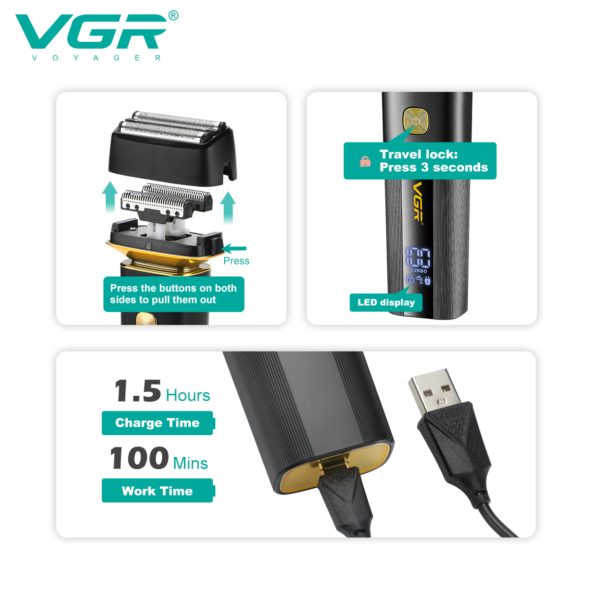 VGR355 reciprocating razor wholesale portable household men's black LCD digital display waterproof electric shaver Application Scenario