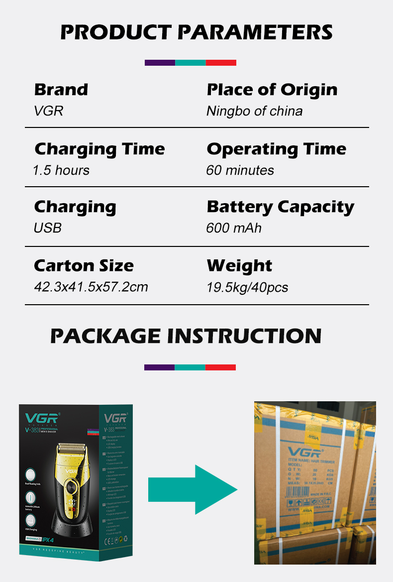 VGR383 Cross-border new LCD digital display retro razor IPX4 water-washable reciprocating razor Whitening device pic 9