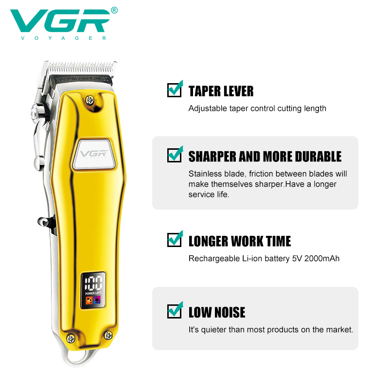 VGR655 Hair clipper, digital display, high-power electric hair clipper, suitable for household use in hair salons, retro metal electric clipper Item Picture