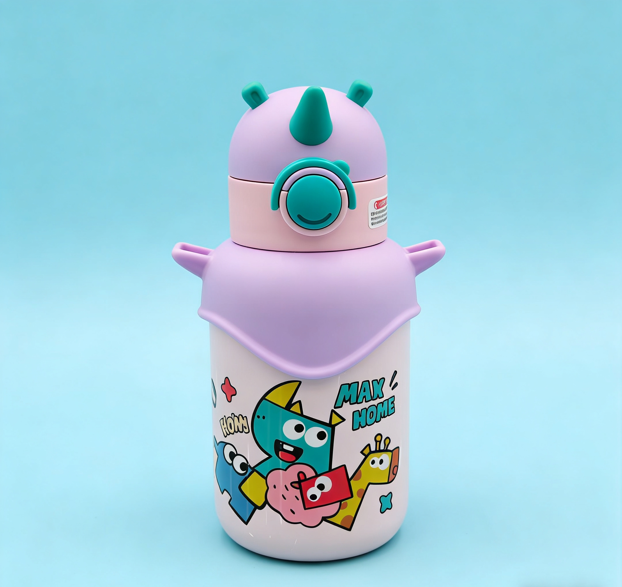 Cartoon pattern dinosaur-shaped children's stainless steel insulated cup with double-ear handle, portable straw insulated water cup wholesale