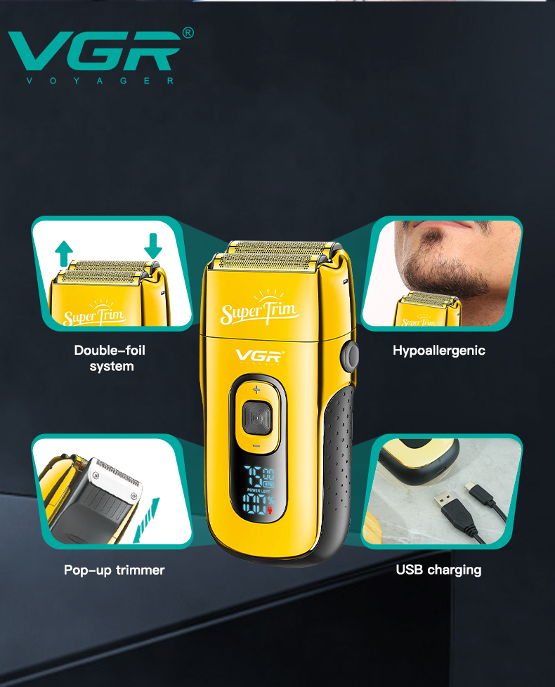 VGR332往复式剃须刀刮胡刀 LED液晶数显大功率光头理发器毛发修剪详情4