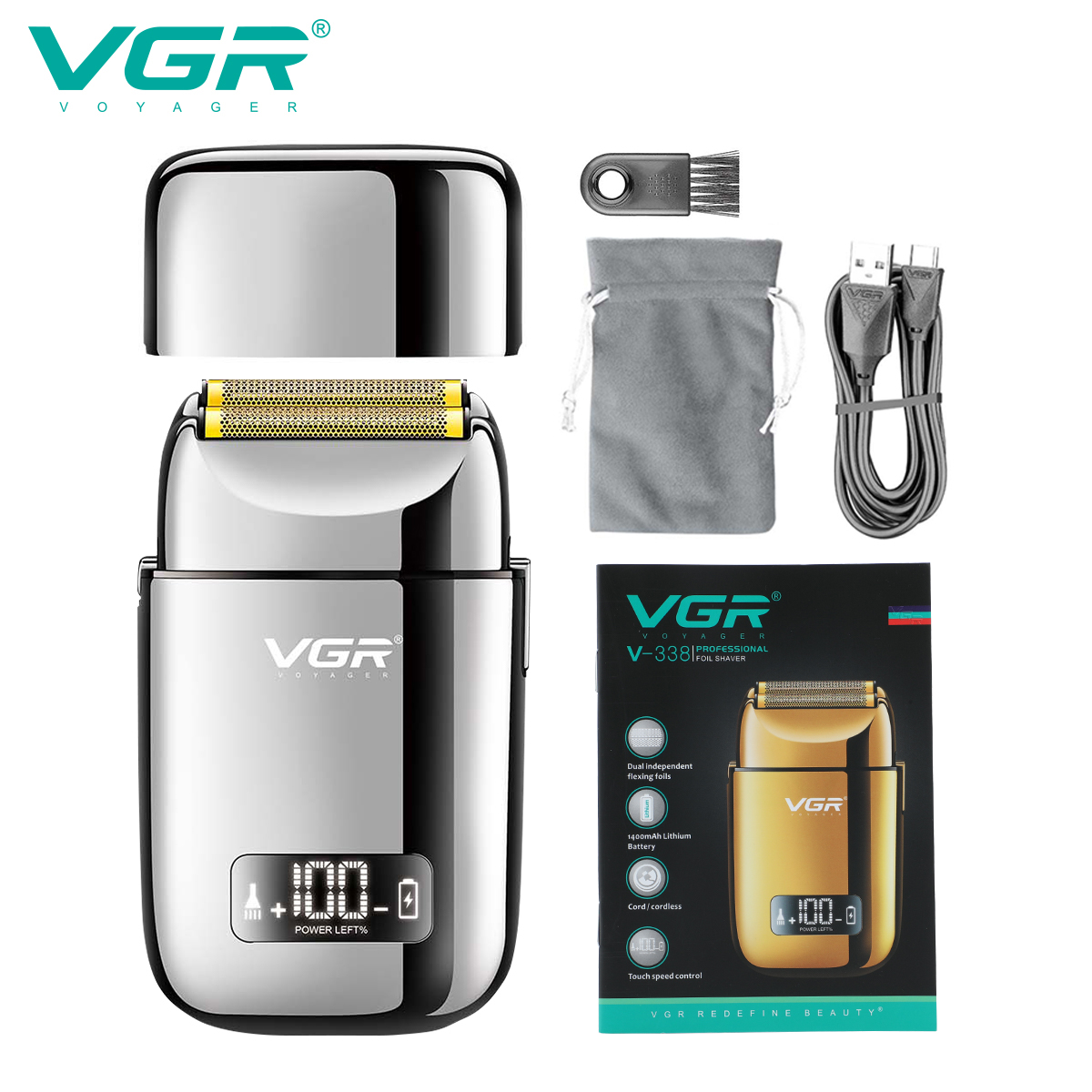 VGR338 new electric high-power LCD digital display hair washing and charging metal reciprocating shaving razor details Picture