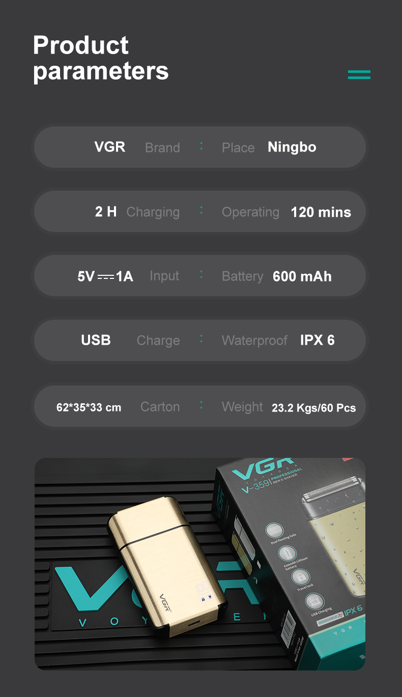 Жидкий кристаллизатор VGR359 металла LED (led) указывает на водонепроницаемые (IPX6) скоростные бритвы pic 10