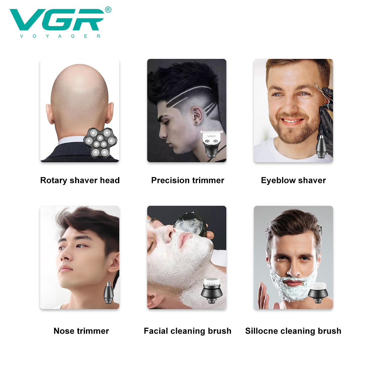 VGR396 6-in-1 Men's Set, full-body washable LCD digital display 6-in-1 rechargeable electric Bald shaver Application Scenario