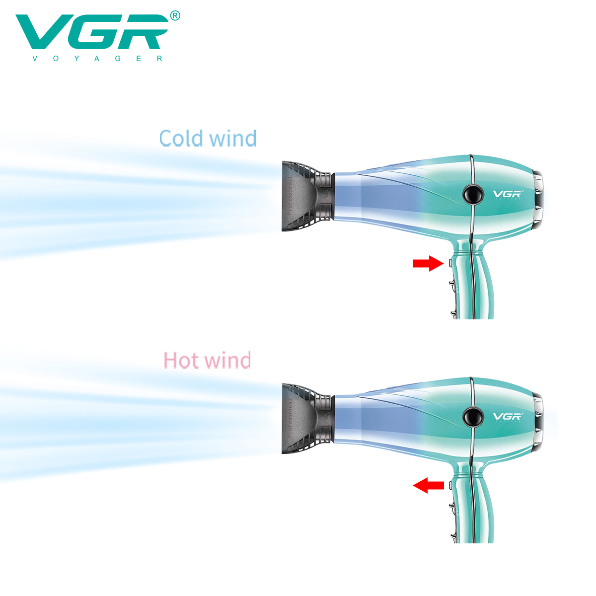 VGR452 Cross-border high-speed Hair dryer, hair salon hair dryer, negative ion household high-power export hair dryer batch Specification image