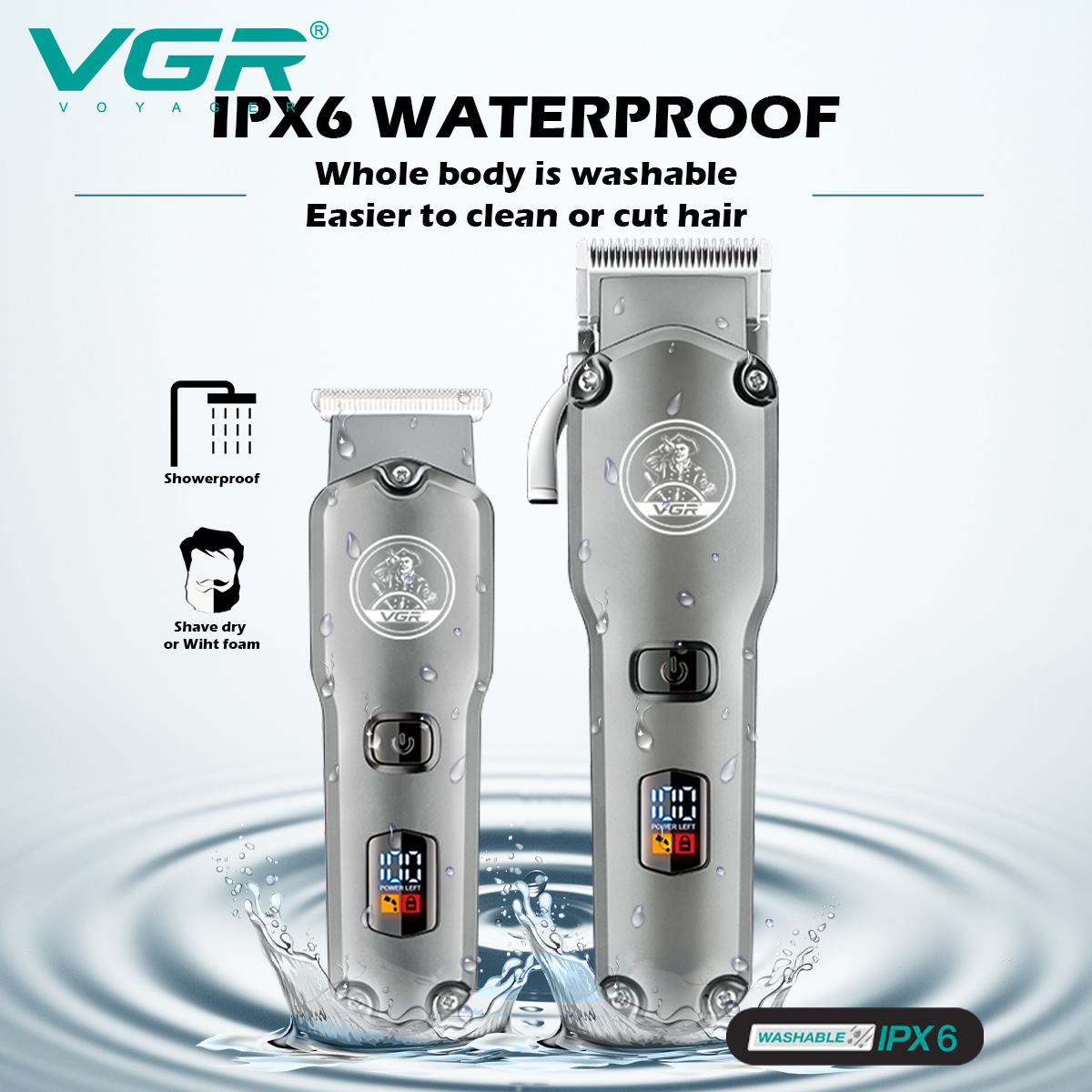 VGR675 Hair Clipper set for adults and children: High-power waterproof oil-tipped scissors, electric clippers, and LCD digital display hair clippers details Picture