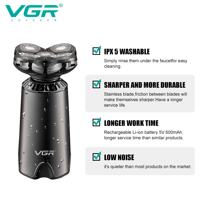 VGR's new cross-border electric shaver IPX5 water-washable smart five-head rotary shaving razor V-397 details Picture