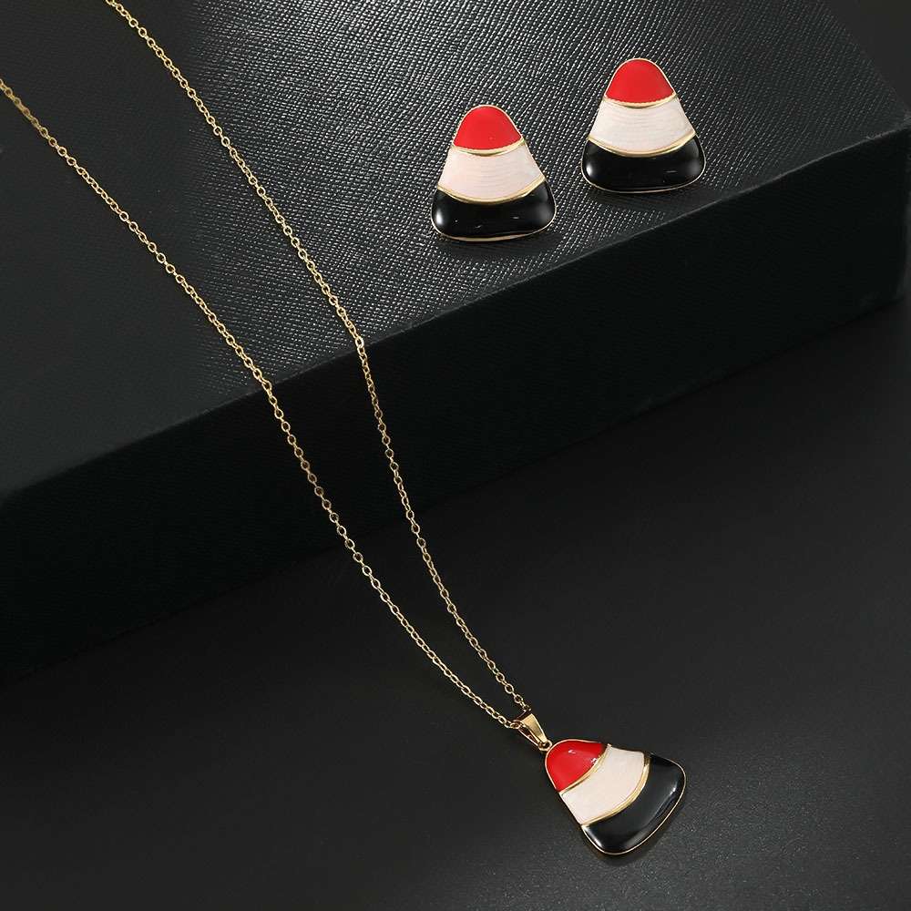 Oil pressure exaggerated set earrings and necklace set, foreign trade oil-dripping zircon fashionable women's earrings and necklace set bestseller recommendation detail image 12