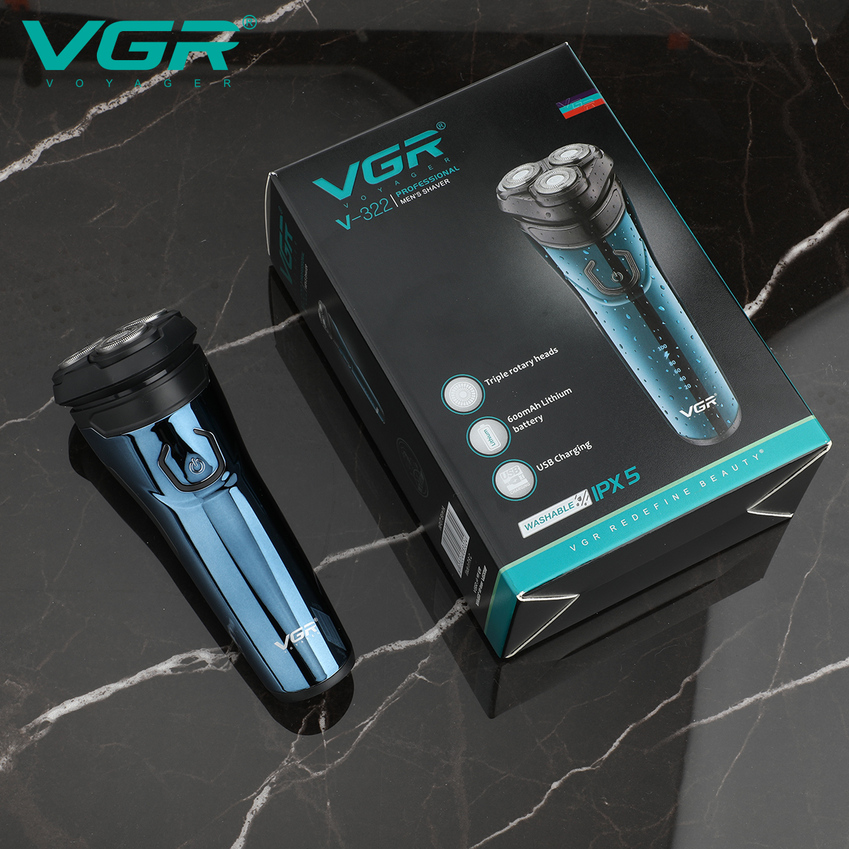 شفرة حلاقة كهربائية من طراز VGR322 مزود بثلاثة حلاقة ذات ثلاثة رؤوس للرجال Item Picture
