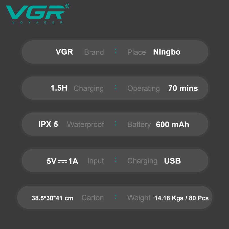 VGR371 Cross-border reciprocating rechargeable razor IPX5 washable shaving electric shaver for men Item Picture