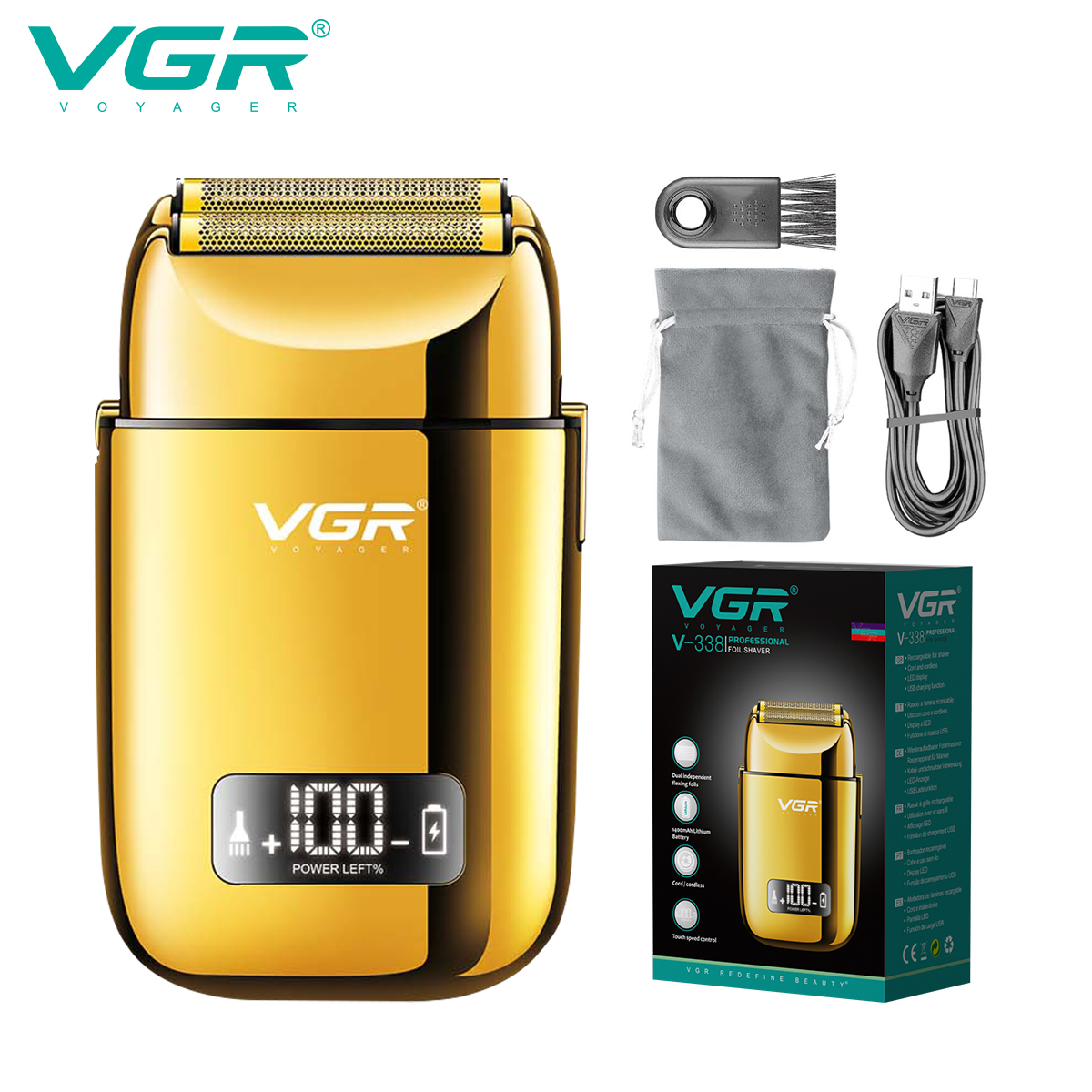 VGR338 new electric high-power LCD digital display hair washing and charging metal reciprocating shaving razor