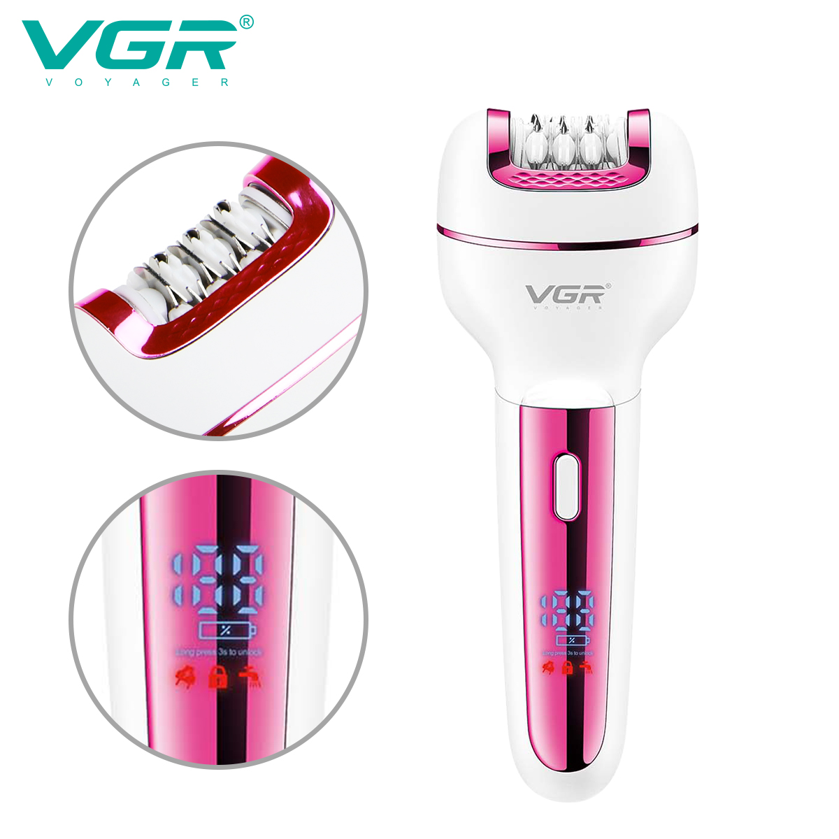 VGR732 Women's Hair Plucker, Multi-functional Hair Remover, Three-in-one Cross-border Electric Hair Removal Device, Leg Hair and Foot Grinder Specification image