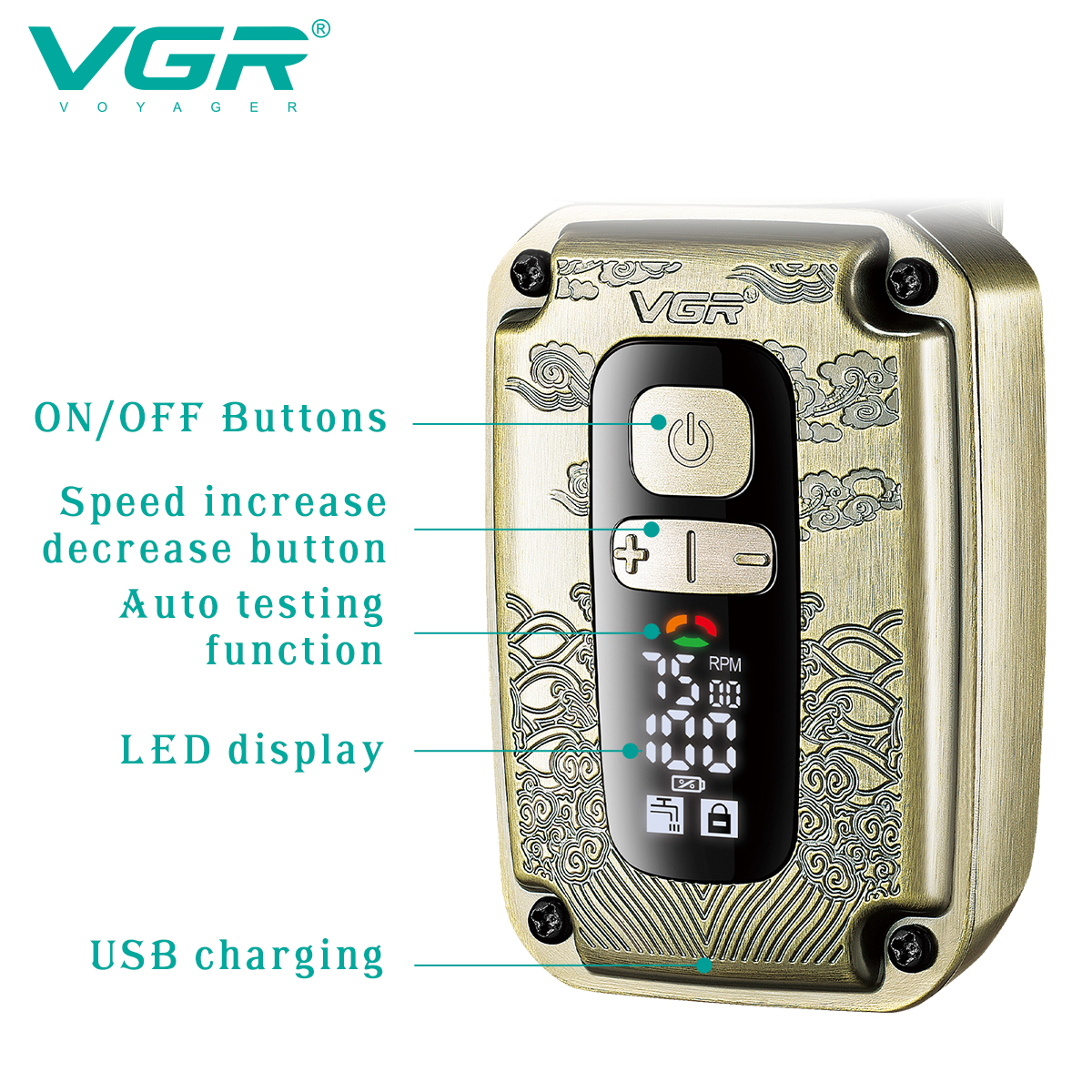 VGR337 Cross-border Razor, Sideburn trimming knife, bald hair clipper, digital display reciprocating retro style razor Item Picture