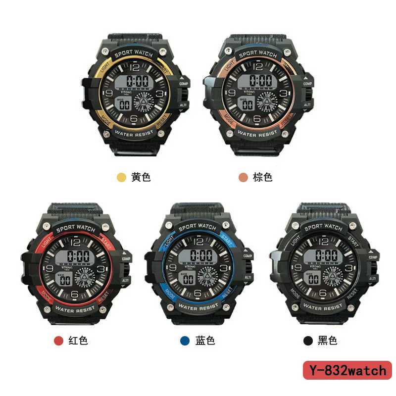 亿通YITONG新款多功能可夜光黑色电镀电子表学生 Y-832watch运动手表多功能防水夜光运动计时男女款时尚休闲手表产品图