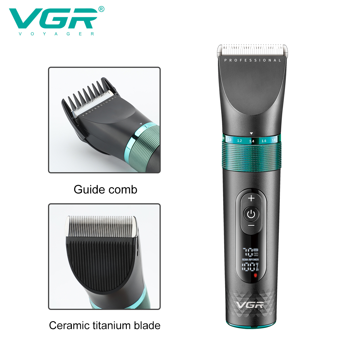 VGR163 Cross-border Professional waterproof ceramic Electric clipper LDE display USB Application Scenario