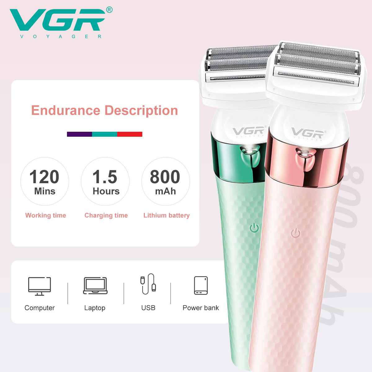 VGR729 Cross-border New multi-functional IPX7 waterproof two-in-one Women's hair Shaving Set, Sideburn hair shaving device Application Scenario