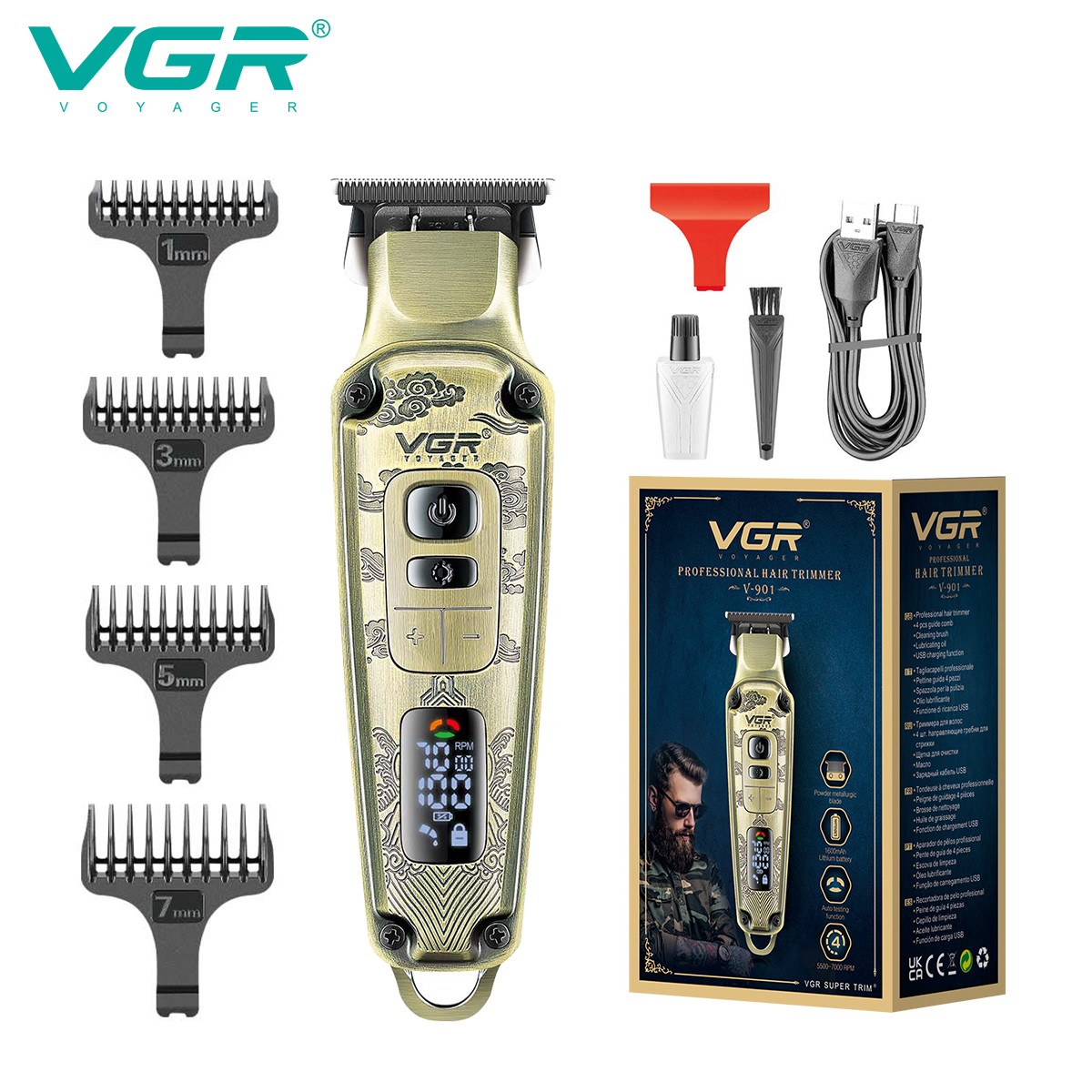 VGR901跨境新品复古雕刻电推LED显示理发器