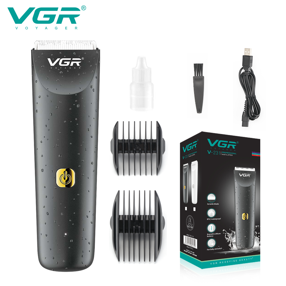 VGR231防水陶瓷电推剪迷你理发剪充插两用