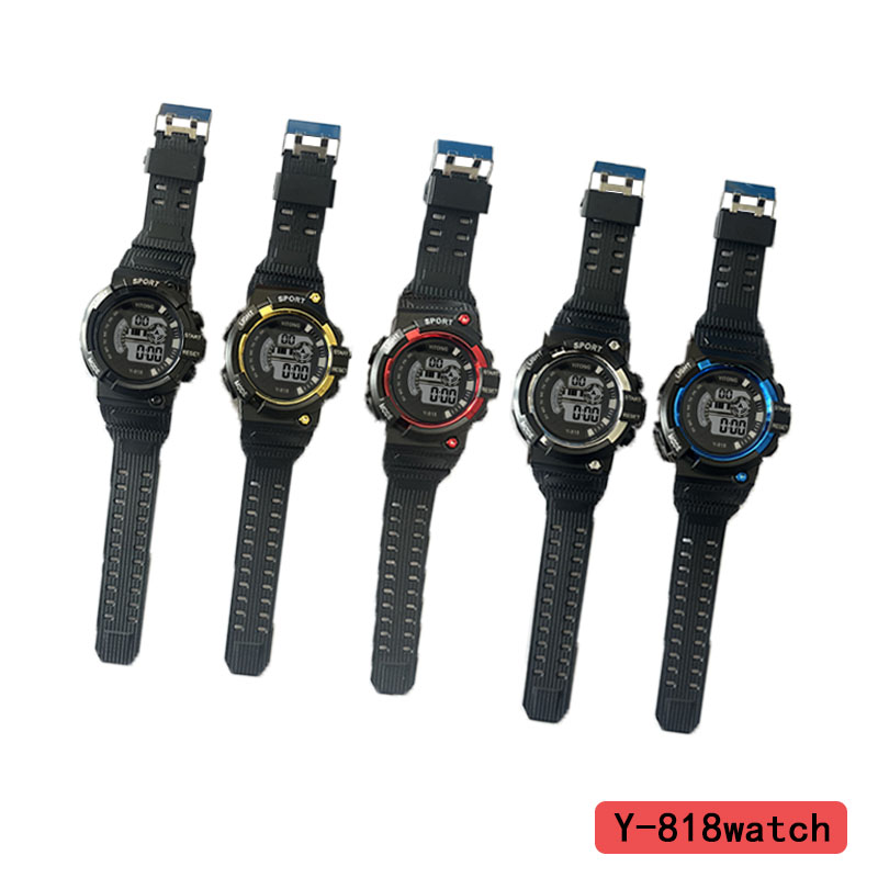YITONG foreign Trade sports electronic watch, primary and secondary school boys' sports watch, outdoor sports waterproof electronic watch, Boys' Y-818 black new style student trendy boys' art electronic watch, waterproof sports Specification image