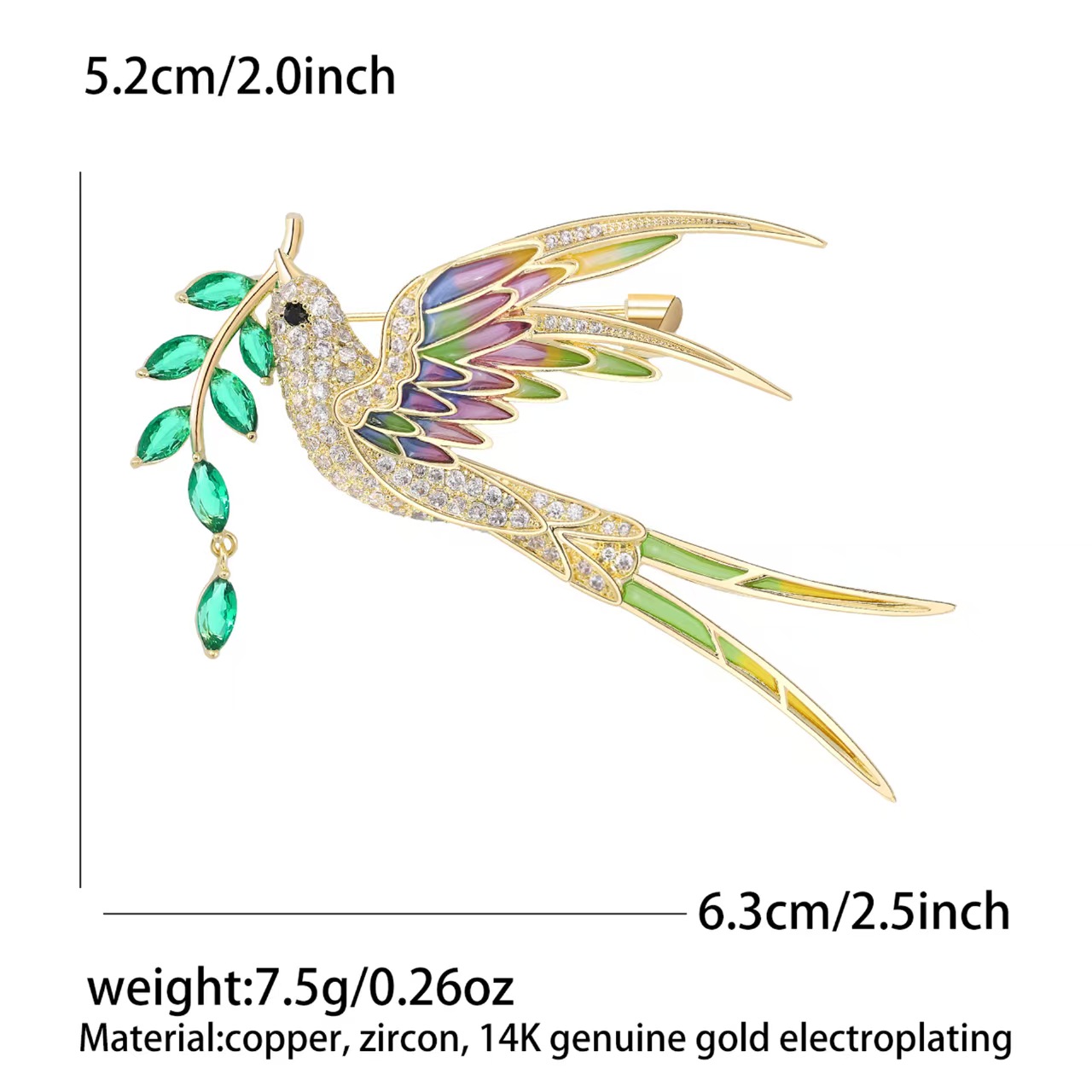 New creative micro-inlaid copper zircon swallow holding willow branch brooch, high-end women's dress corsage accessory pin details Picture