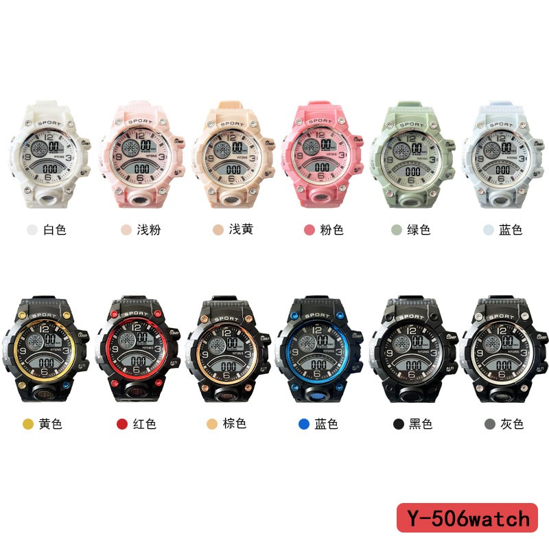 The YITONG basic model electronic watch from YITONG is cost-effective, durable and worry-free. It is specially designed for students to wear in class and on a daily basis. The Y-506 color electronic watch is a round electronic watch and a men's waterproof luminous sports watch. It is a trendy choice details Picture