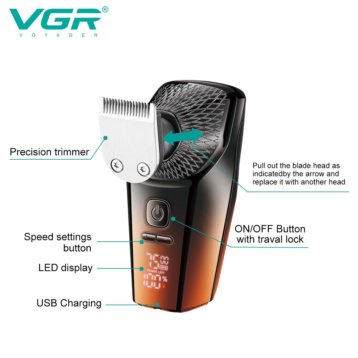 VGR327 Five-in-one Men's Set: Full-body washable LCD digital display 5-in-1 rechargeable electric bald shaver Application Scenario