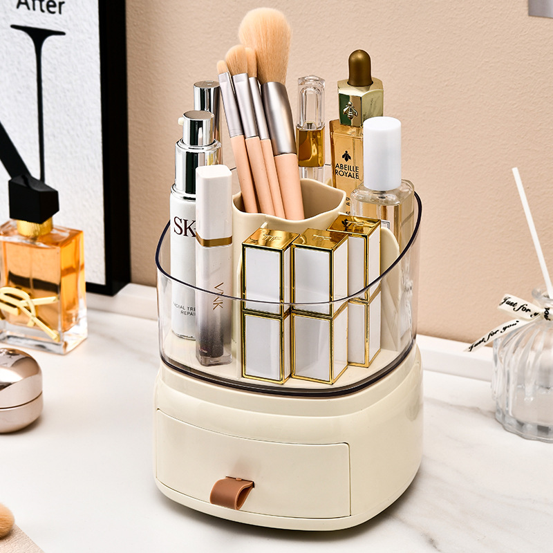 K10-9027化妆品收纳盒旋转梳妆台桌面笔桶口红眼影置物架白底实物图