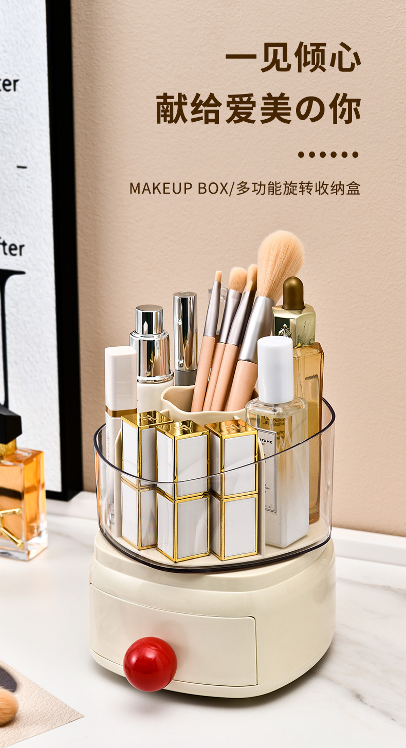 K10-9027化妆品收纳盒旋转梳妆台桌面笔桶口红眼影置物架详情图2