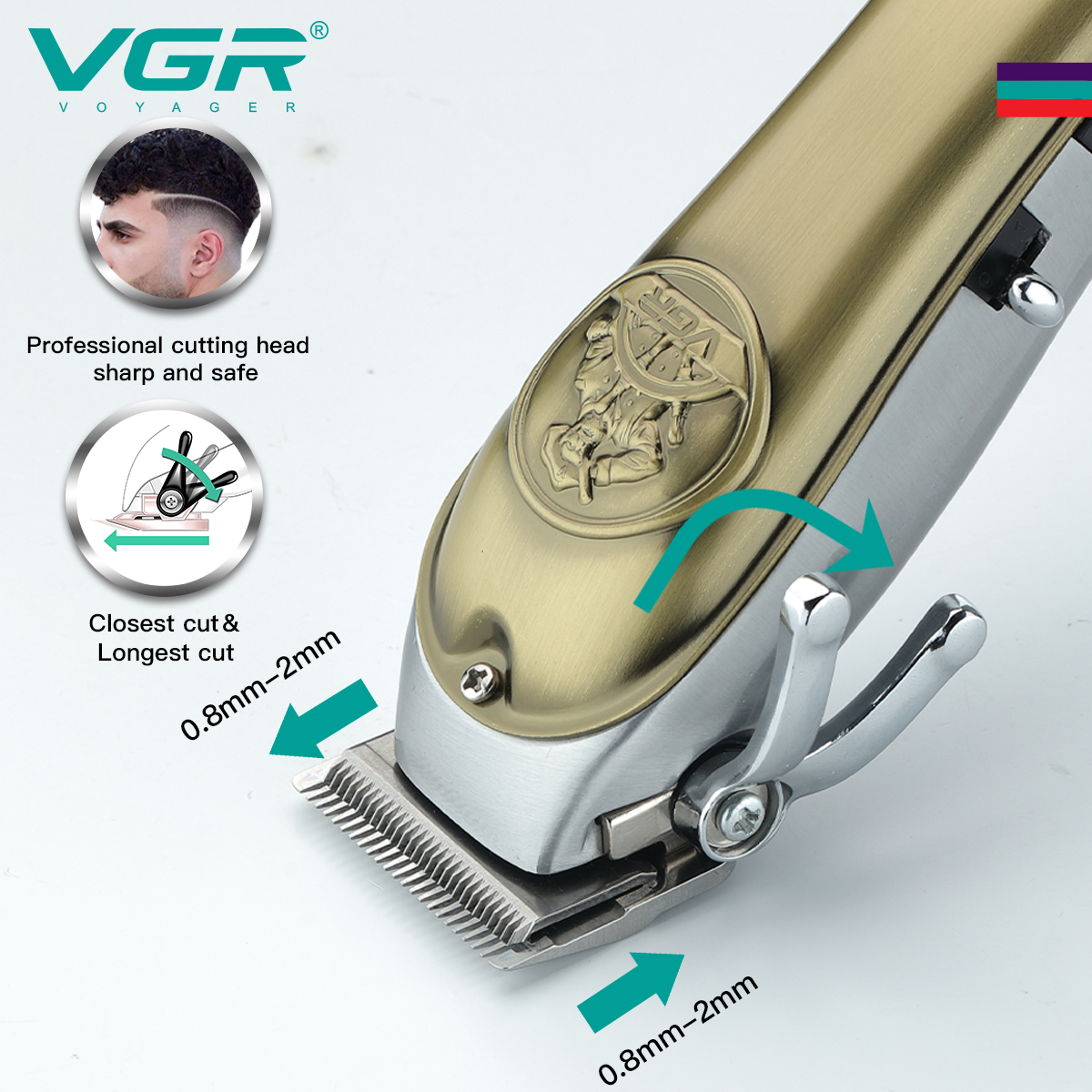 VGR658 Cross-border metal body retro electric push-charge dual-purpose oil-powered hair clipper details Picture