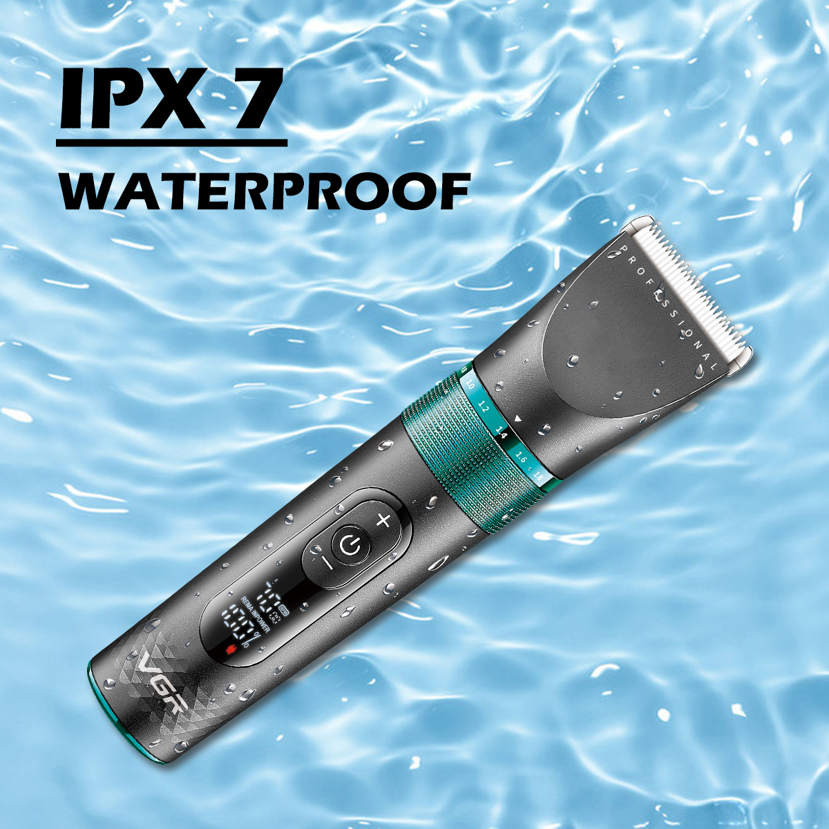 VGR163 Cross-border Professional waterproof ceramic Electric clipper LDE display USB Specification image