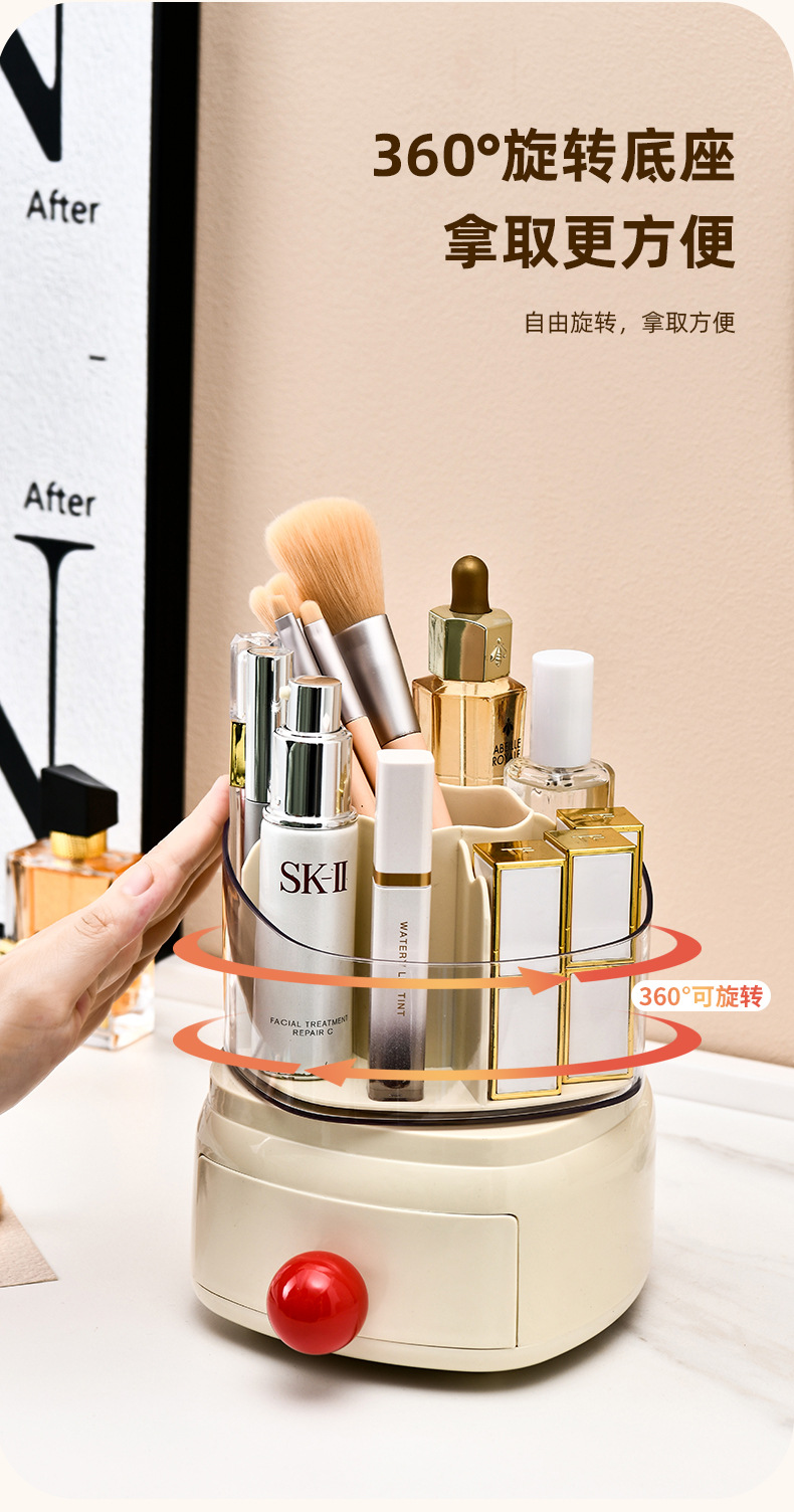 K10-9027化妆品收纳盒旋转梳妆台桌面笔桶口红眼影置物架详情图5