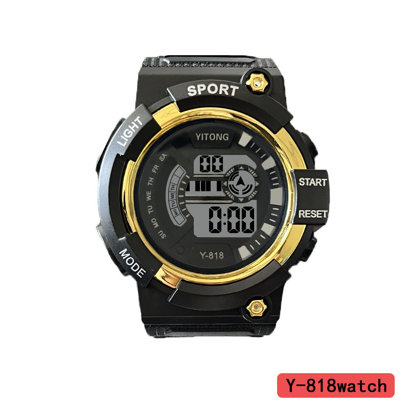 YITONG foreign Trade sports electronic watch, primary and secondary school boys' sports watch, outdoor sports waterproof electronic watch, Boys' Y-818 black new style student trendy boys' art electronic watch, waterproof sports Item Picture