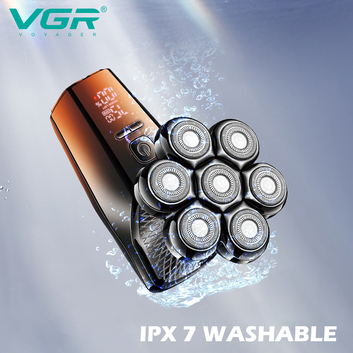 VGR327 Five-in-one Men's Set: Full-body washable LCD digital display 5-in-1 rechargeable electric bald shaver Item Picture