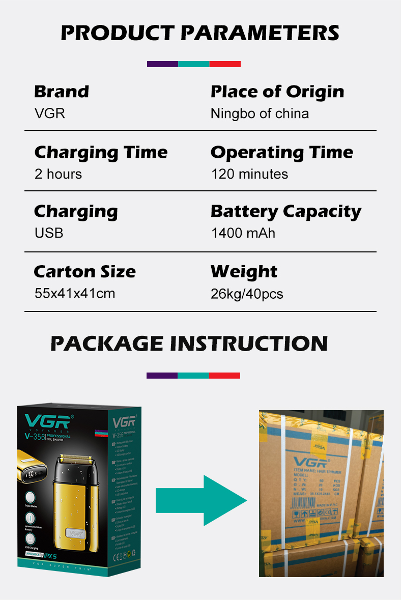 VGR356 Metal body waterproof floating USB compact long-lasting shaver pic 11