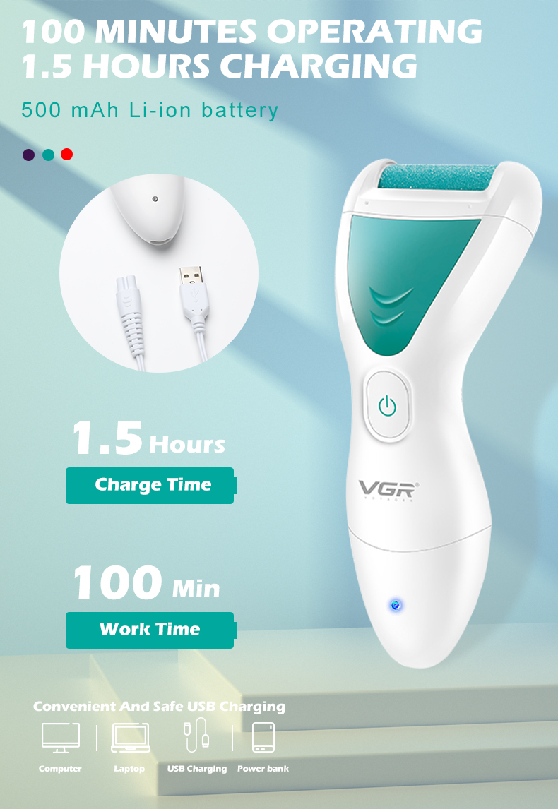 VGR812 foot scrubber, digital display, electric, IPX6 waterproof, can remove calluses and dead skin, and is a foot care device pic 5
