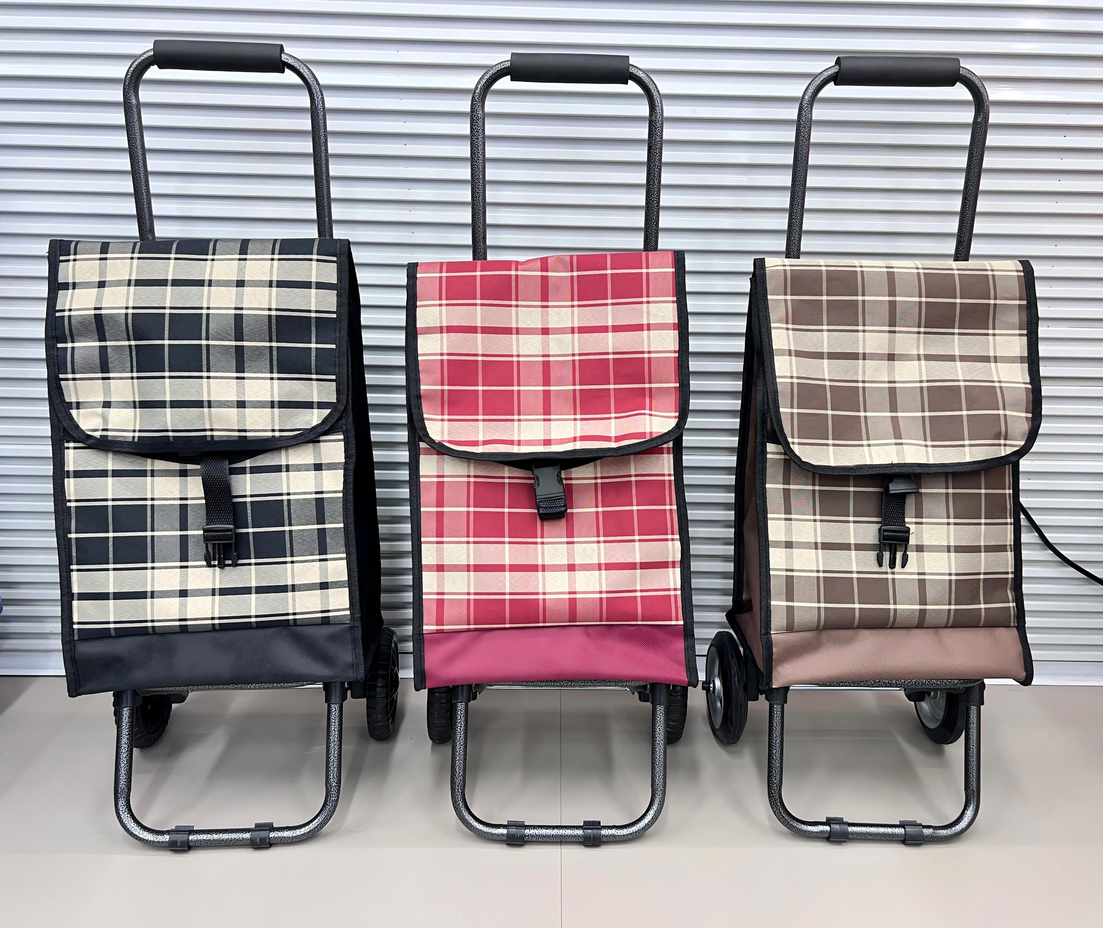 可折叠式格子图案购物手推车买菜折叠小拉车手拉车便携轻便购物车