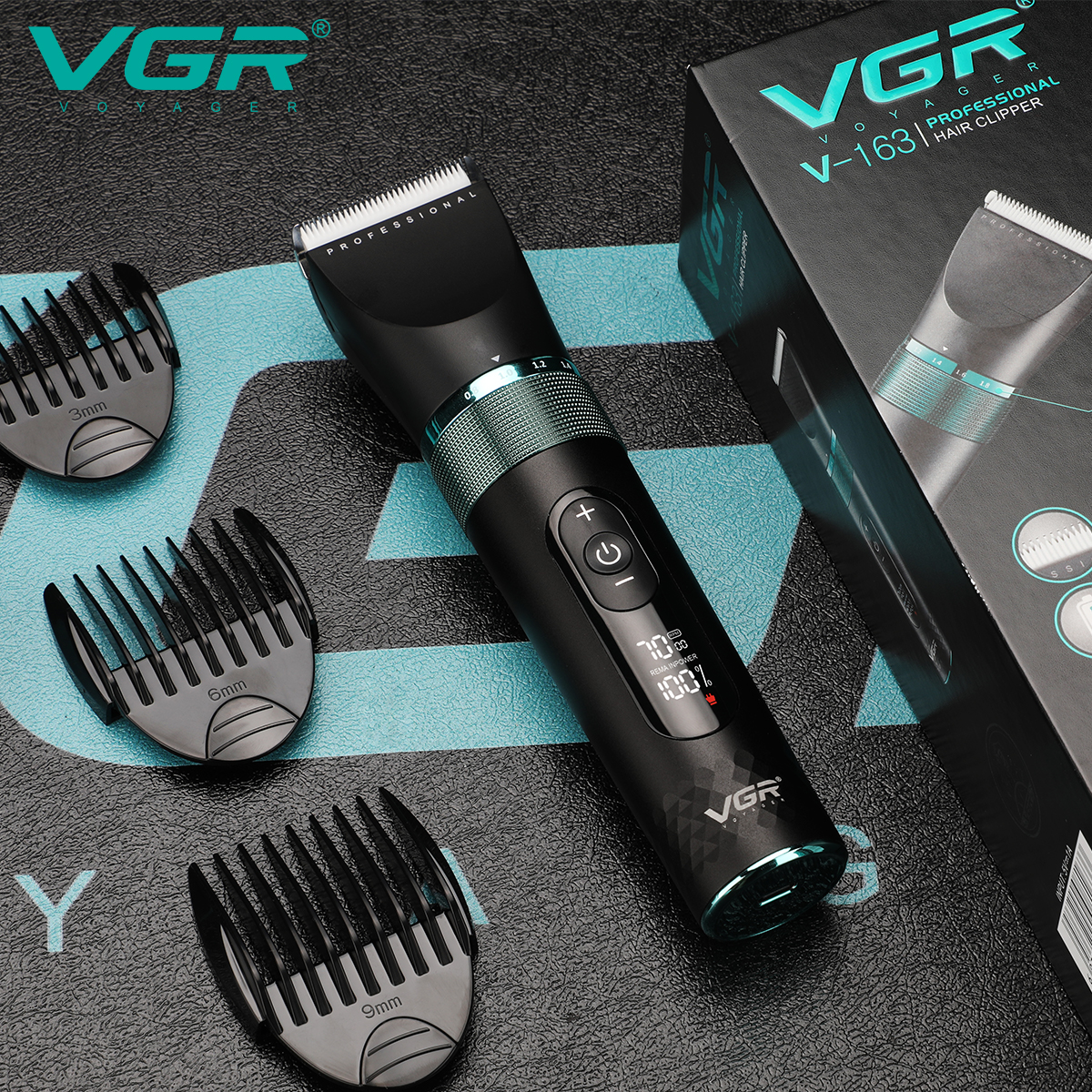 VGR163 Cross-border Professional waterproof ceramic Electric clipper LDE display USB details Picture