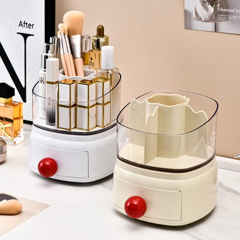 K10-9027化妆品收纳盒旋转梳妆台桌面笔桶口红眼影置物架