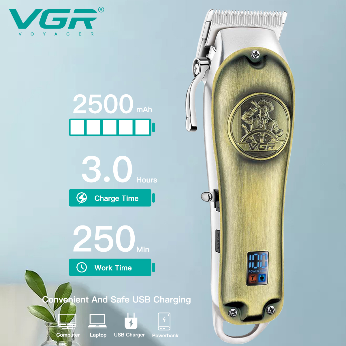 VGR658 Cross-border metal body retro electric push-charge dual-purpose oil-powered hair clipper Specification image
