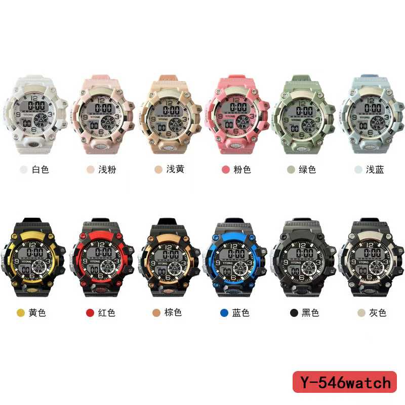 The YITONG basic model electronic watch from YITONG is cost-effective, durable and worry-free. It is specially designed for students to wear in class and on a daily basis. The Y-546 color electronic watch, round electronic watch, men's waterproof luminous sports watch, and trendy details Picture