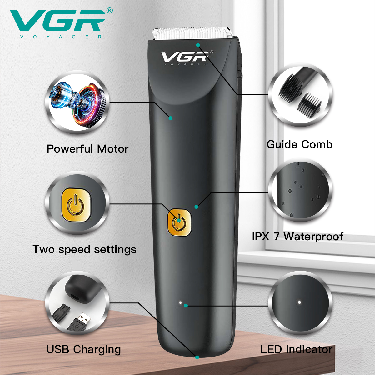 VGR231 waterproof ceramic electric clipper mini hair clipper is dual-purpose for charging and plugging Item Picture