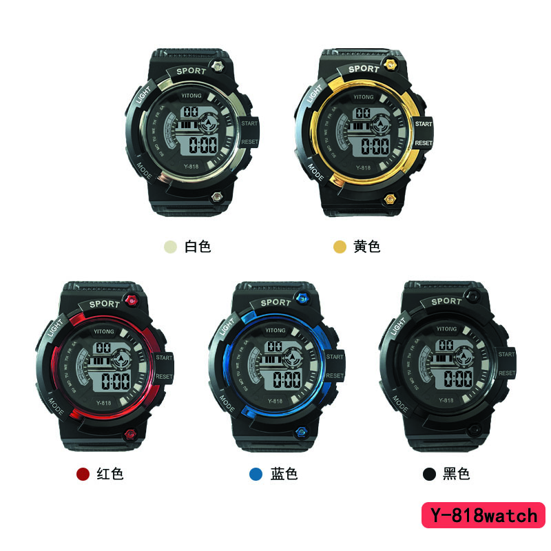 YITONG foreign Trade sports electronic watch, primary and secondary school boys' sports watch, outdoor sports waterproof electronic watch, Boys' Y-818 black new style student trendy boys' art electronic watch, waterproof sports details Picture