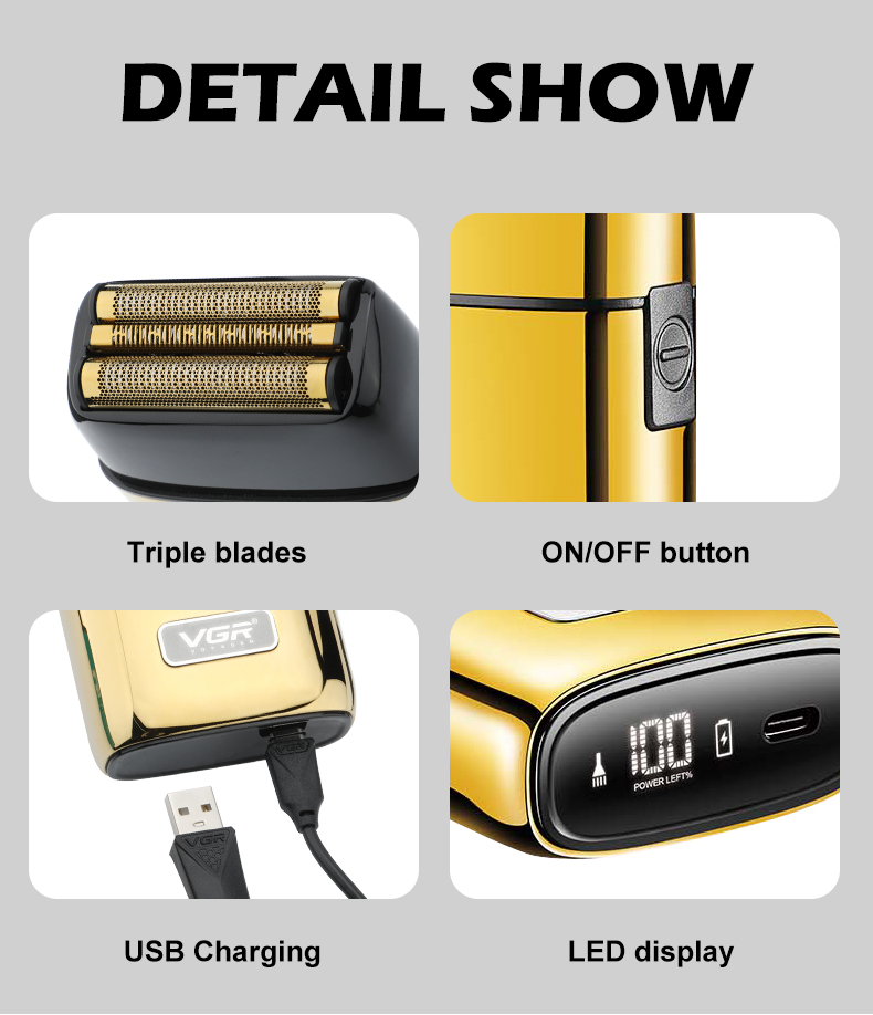 VGR356 Metal body waterproof floating USB compact long-lasting shaver pic 4