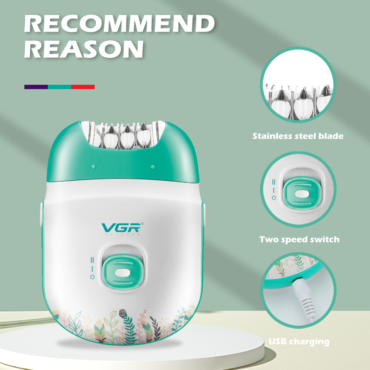 VGR726 Cross-border New Hair Remover, Women's Shaving Device, Mini Hair Pulling Device, USB Application Scenario