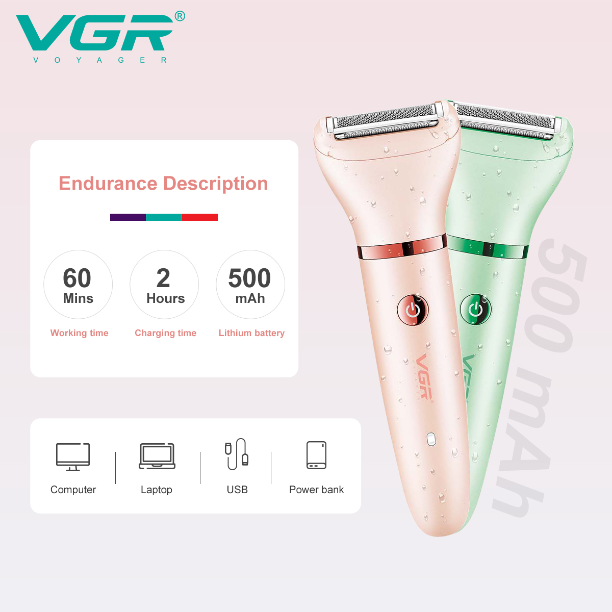 VGR Cross-border Multi-functional three-in-one Women's Shaving Device IPX7 washable Care Shaving Device Facial Cleaner 735 Item Picture